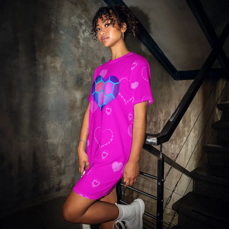 DiesmaHeart Hot Pink Hearts T-Shirt Dress product image (12)