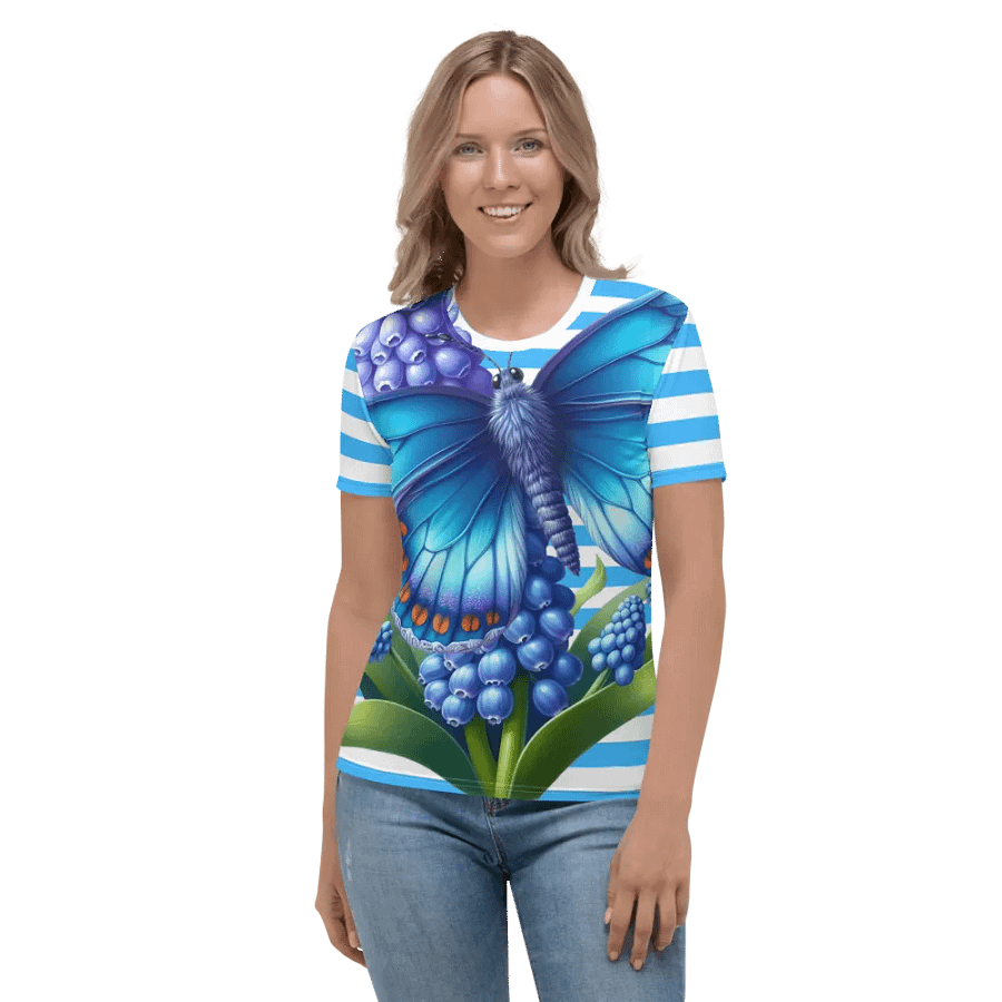 Butterfly Bliss Blue Stripped All-Over Print Women's T-Shirt product image (1)