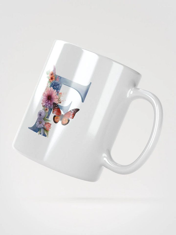 Letter F Monogram Floral Fantasy White Glossy Mug product image (4)