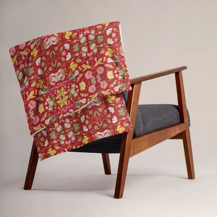 Exotic Blooming Floral Butterfly Red Throw Blanket product image (1)
