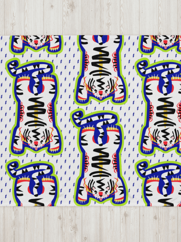 Giant White Electric Tiger Print Blanket on White product image (1)