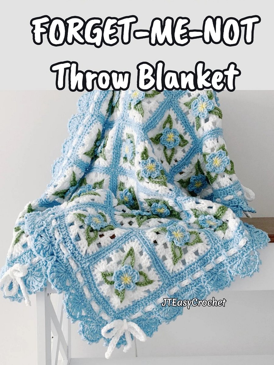 Forget-Me-Nots Crochet Flower Granny Square Baby Blanket, PDF Instant Download Crochet Pattern product image (4)