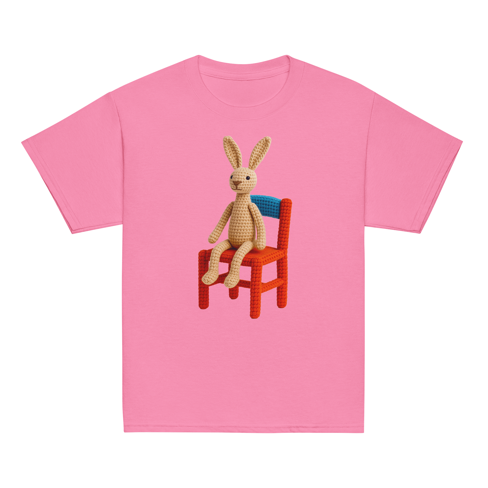Hare on a Chair Kids T-Shirt: Whimsical Handcrafted Crochet Art product image (34)