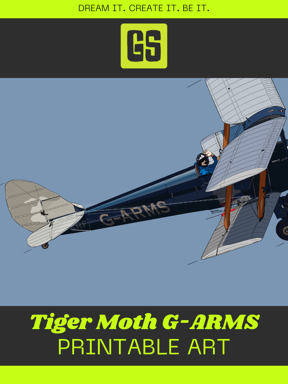 Tiger Moth G-ARMS Printable Aviation Wall Art Square Size Blue & White Border Background product image (4)