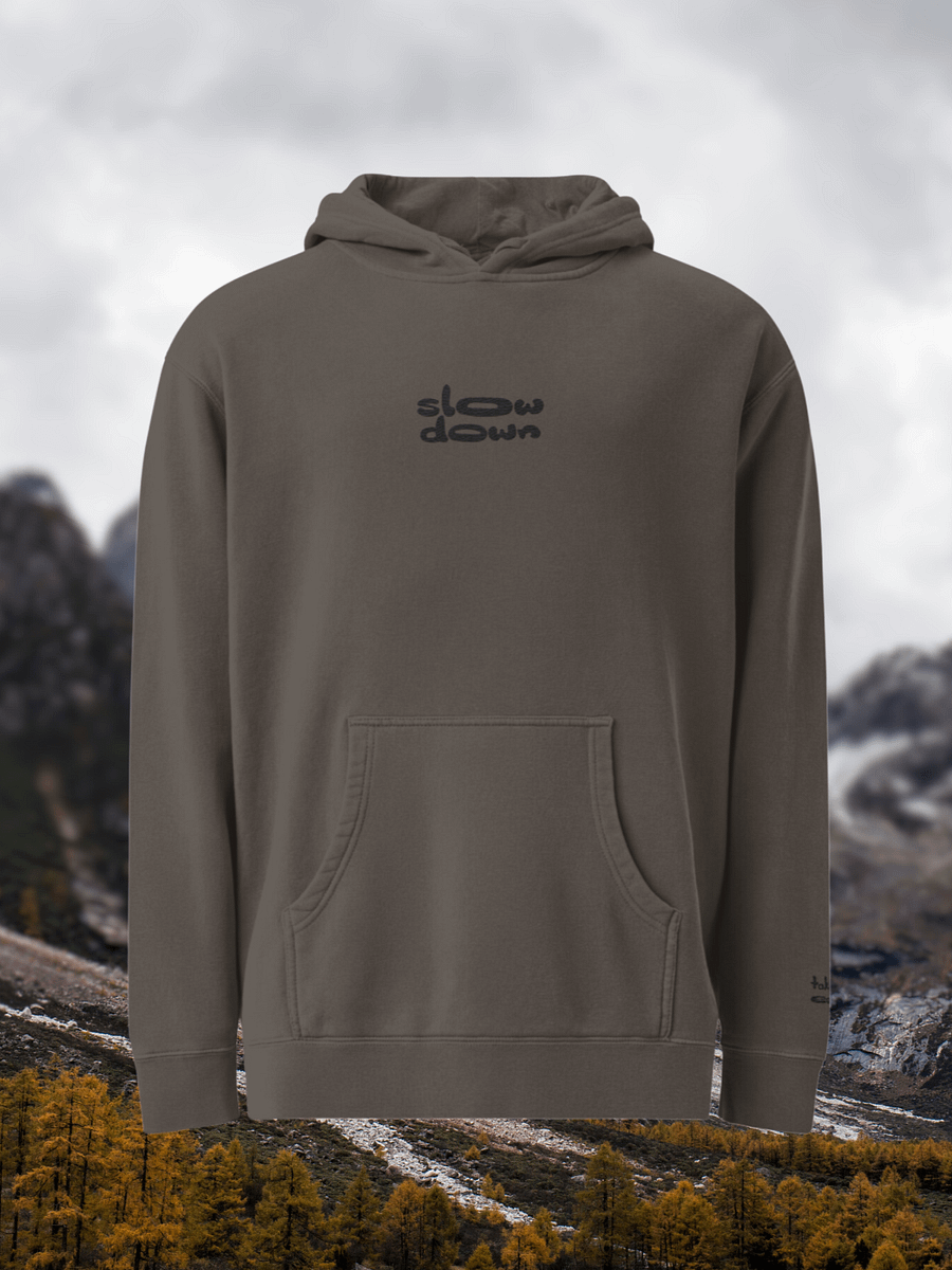Charcoal Embroidered 'Slow Down' Pigment-Dyed Hoodie product image (1)