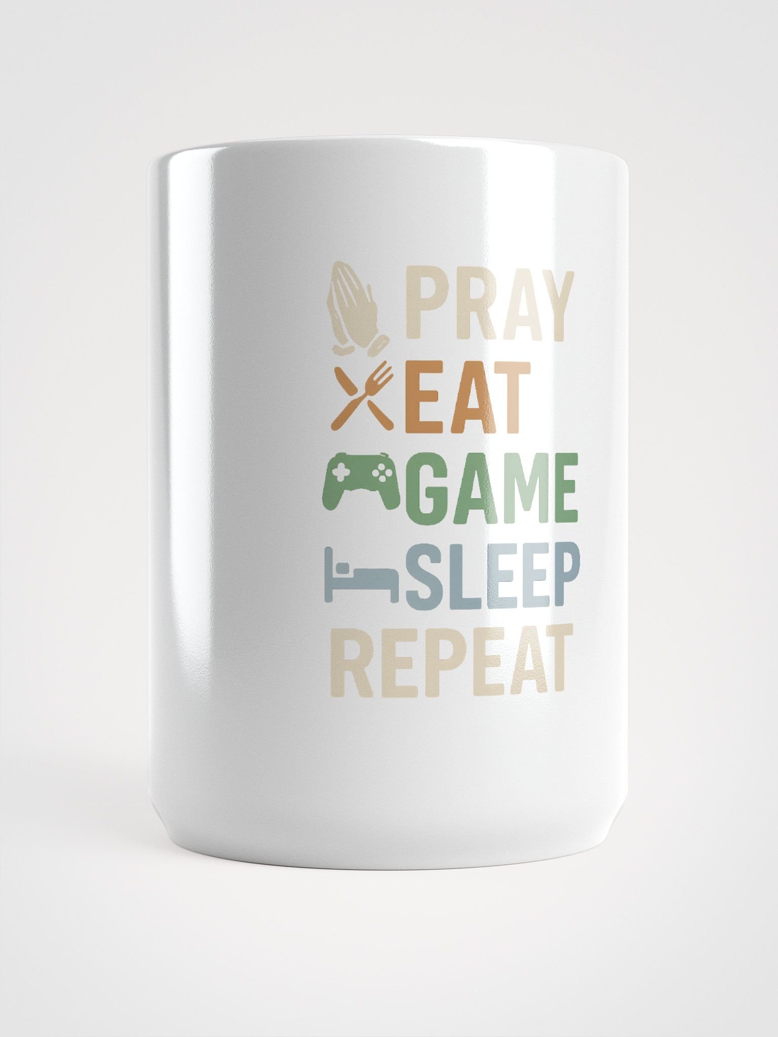 Pray Eat Game Sleep Repeat Mug – Faith + Gaming Routine Coffee Cup product image (1)