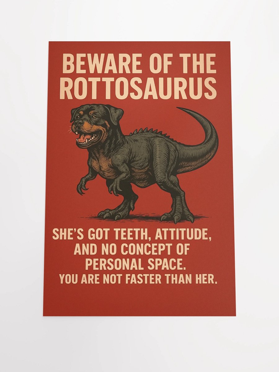 BEWARE OF THE ROTTOSAURUS POSTER (FEMALE ROTTWEILER VERSION) product image (2)