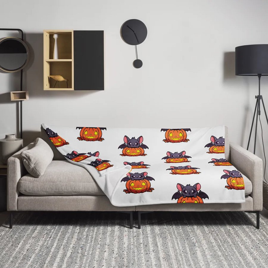 Glowing Halloween Bats Throw Blanket product image (11)