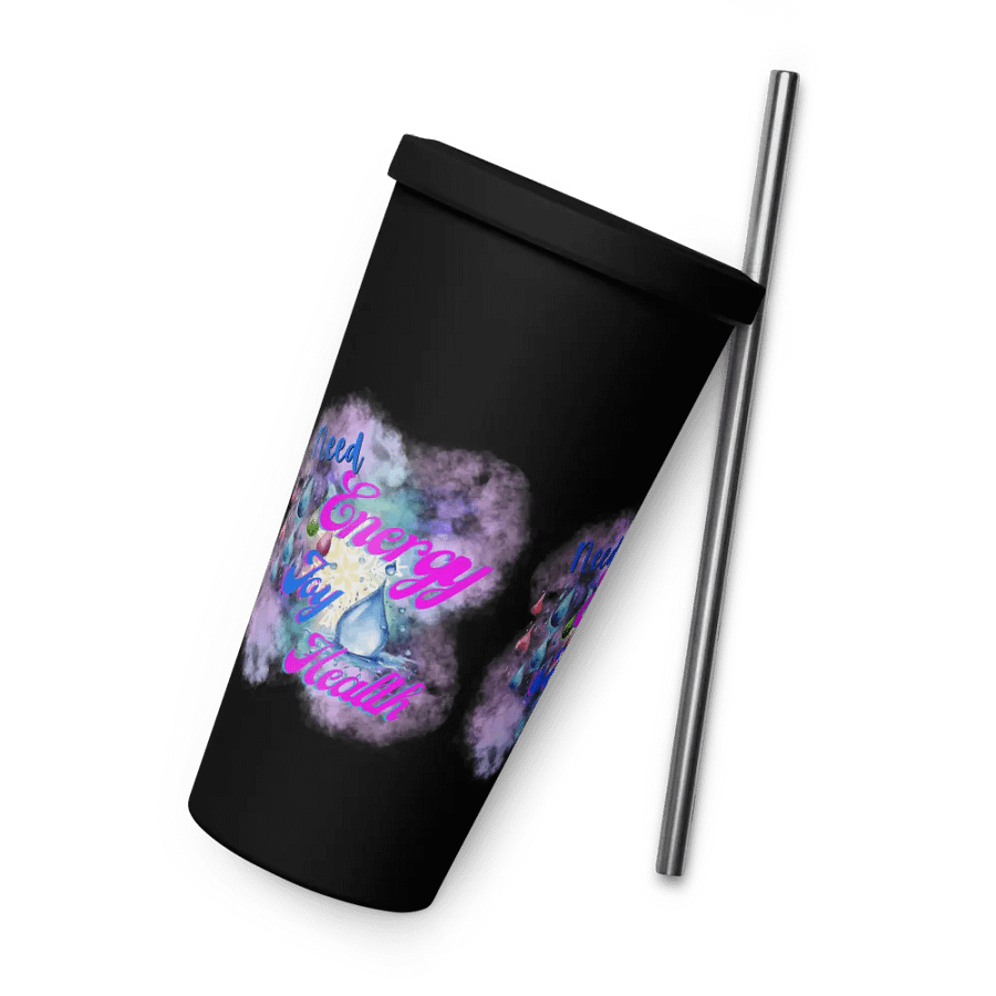 Insulated Tumbler with straw  with beautiful swirly  water drop splash and drops design, product image (9)