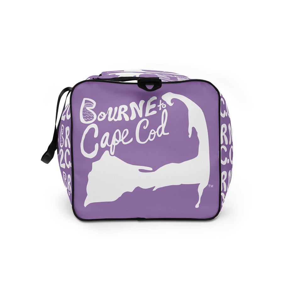 BOURNE to Cape Cod™ | Duffle Bag | BRN.2C.C.™ | Coastal Gym & Travel Gear | 22" All-Over Print Weekender | White Logos on East Side Lavender product image (9)