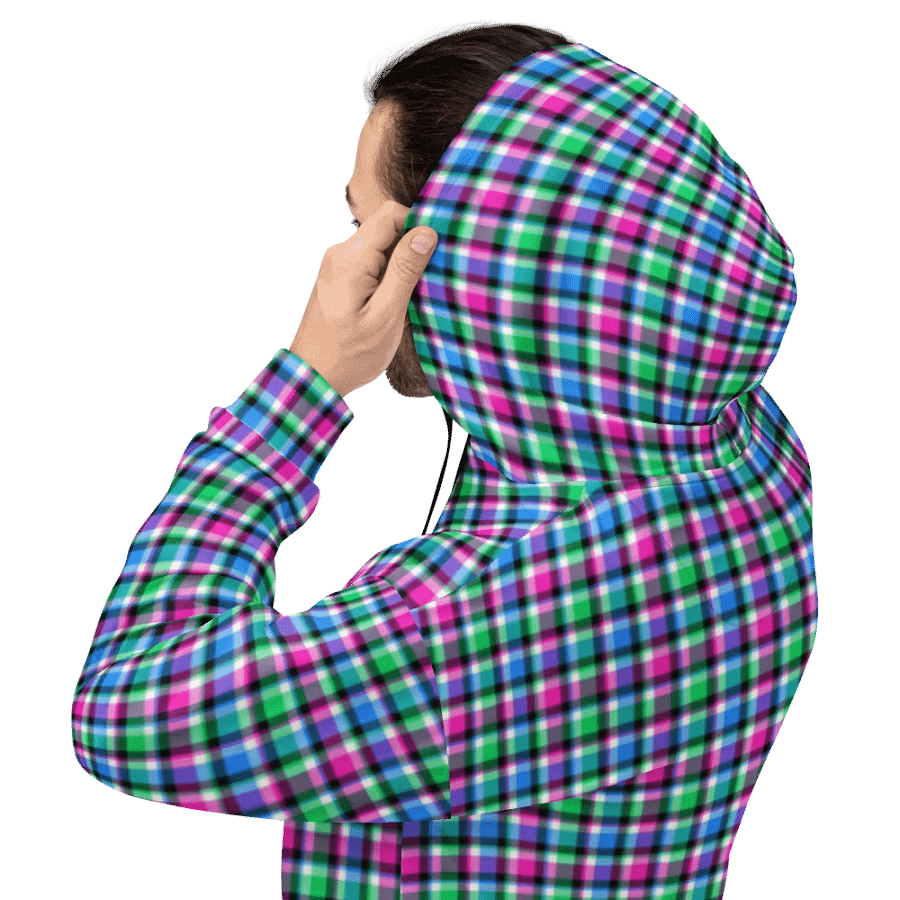 Magenta, Bright Green, and Blue Plaid Hoodie product image (8)