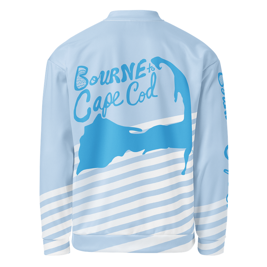 Copy of All-Over Print Bomber Jacket | Coastal Cool, City Bold | BOURNE to Cape Cod™ + BRN.2C.C.™ Style | Deep Sky Blue Logos on Skyline Stripes product image (2)