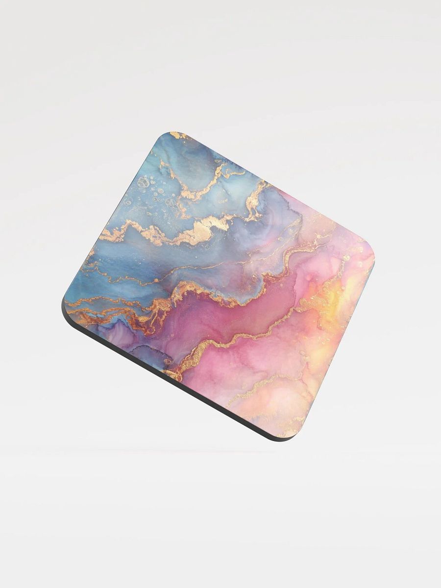 Blue Pink and Gold Alcohol Ink Glossy Cork Coaster by Treasure Pie product image (3)
