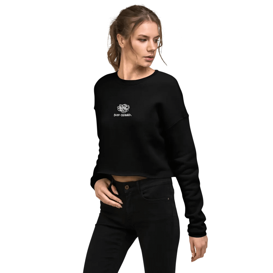 BUSY-BRAINED (white thread) embroidered fleece cropped crew product image (15)