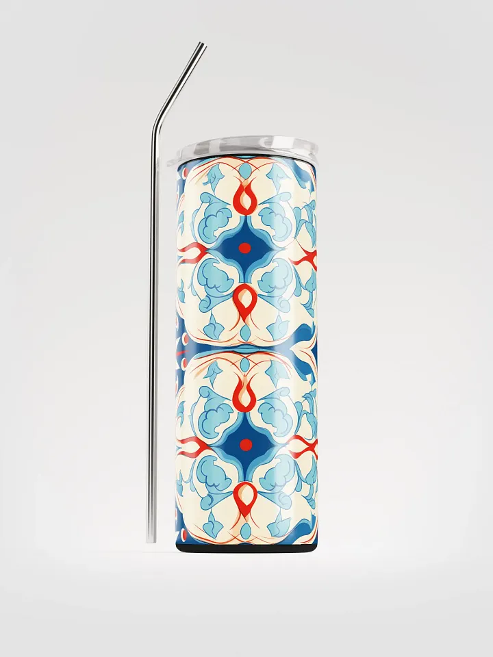 Colorful Pattern, Red, White, and Blue Flowers Skinny Tumbler with Straw, 20oz product image (1)
