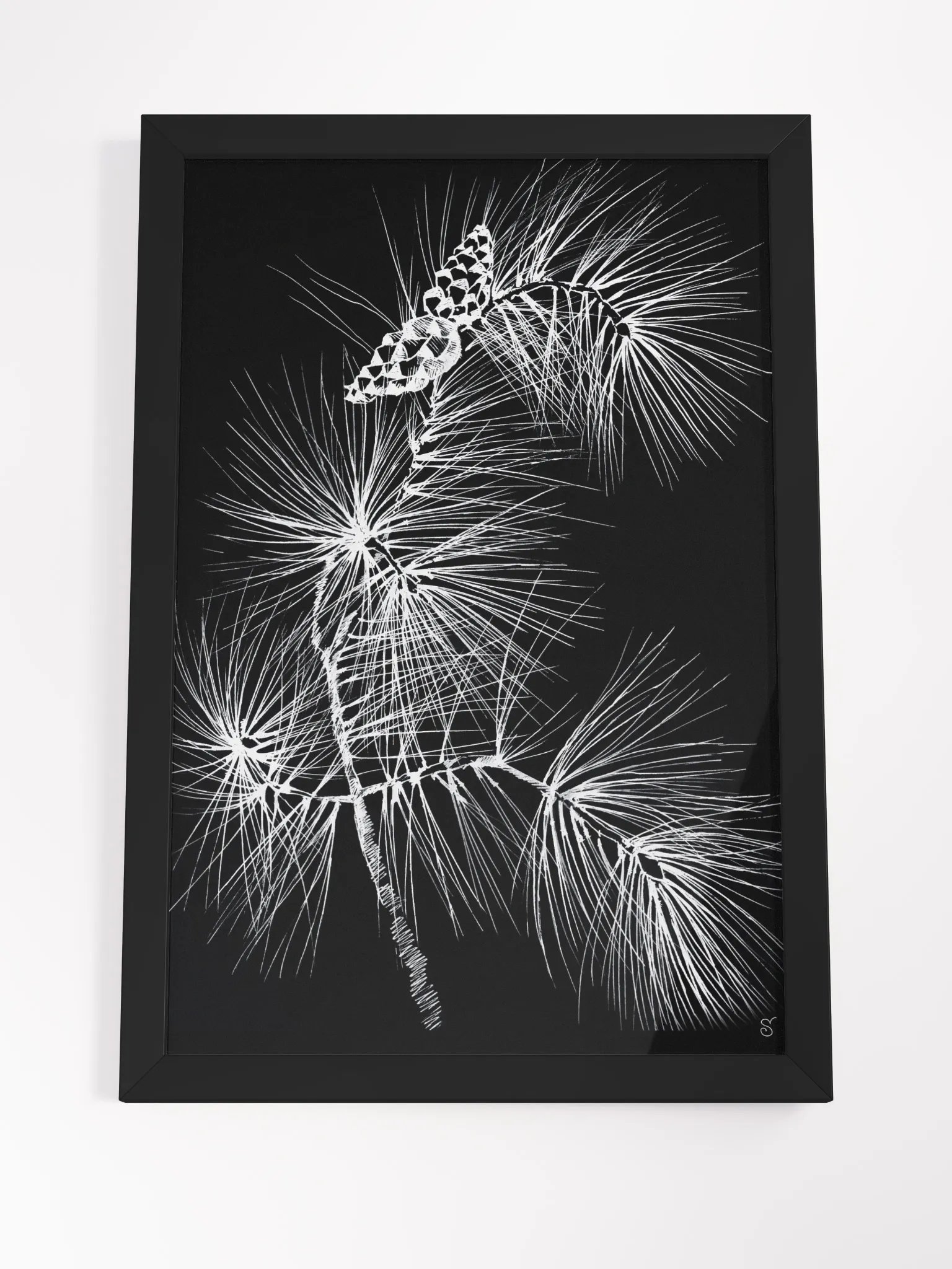 Vibrant Matte Poster in Ayous Wood Frame - Pine Branch and Cones product image (4)