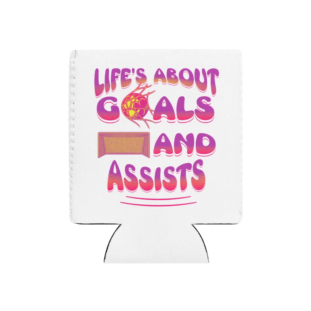 Lifes About Goals And Assists Soccer Setter Vibrant Can Cooler product image (1)