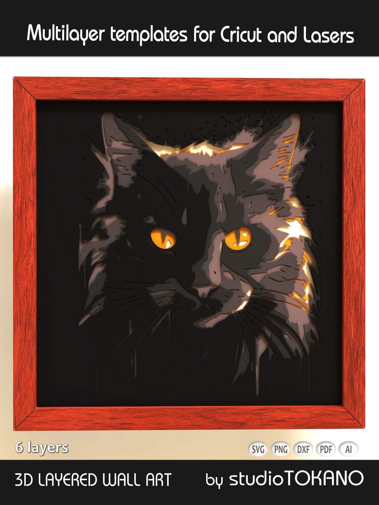 Black cat 3D SVG product image (1)