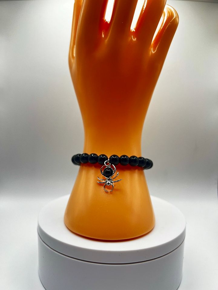 Gothic Spider Black Obsidian Beaded Bracelet product image (1)