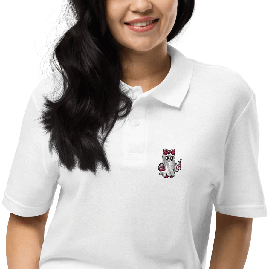 Cute Ghost Embroidered Relaxed Fit Cotton Polo Shirt product image (3)