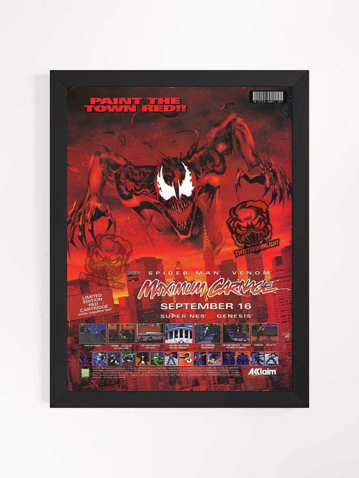 Retro Poster: Spider-Man Venom Maxium Carnage game. 1994 Pre-release advert. - Size 12" x 16" product image (1)