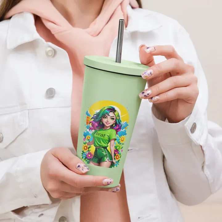 Brat 20 oz Tumbler Cup - Mint - Insulated Tumbler with a Straw v3 product image (2)