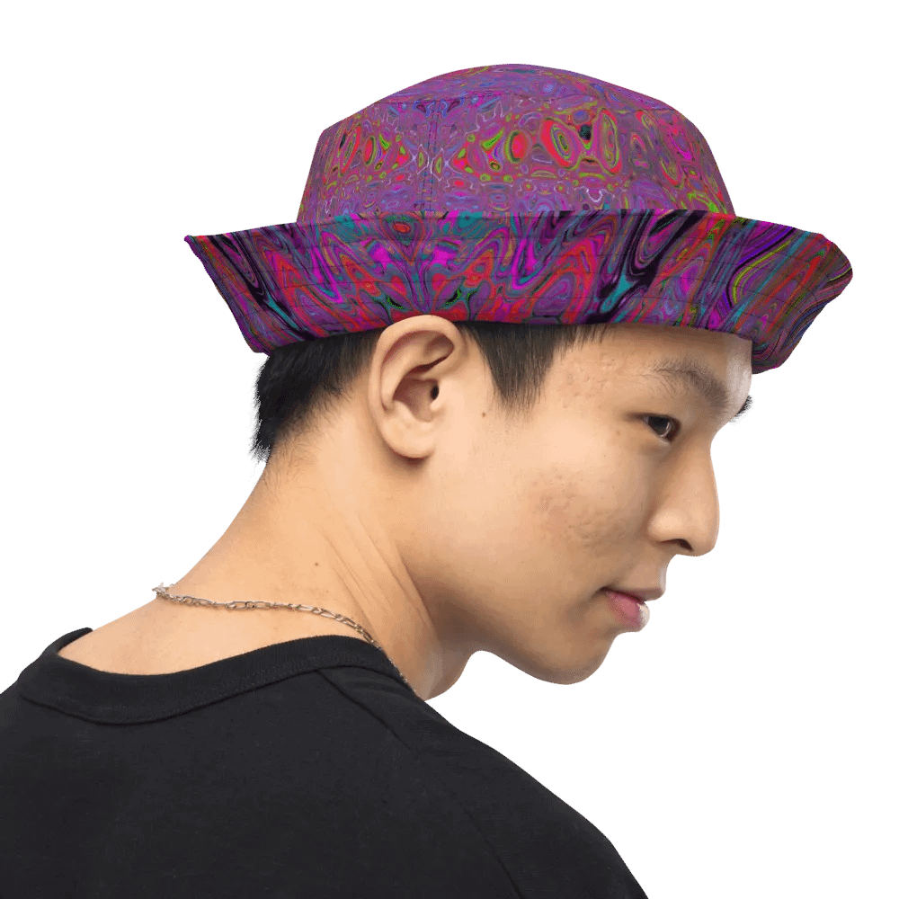 Psychedelic Groovy Magenta Retro Atomic Waves Bucket Hat product image (1)