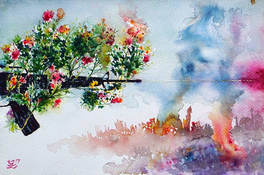 "The Flowered Rifle" Painting by Deni Je product image (1)