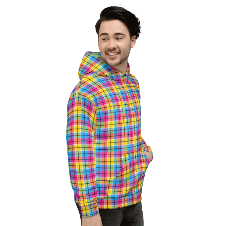 Hot Pink, Turquoise, and Yellow Plaid Hoodie product image (5)