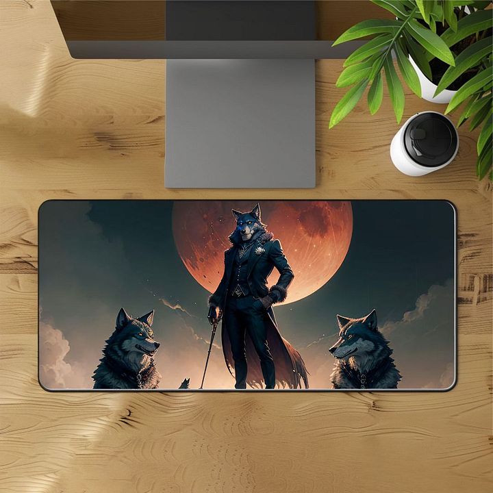 Elegant Werewolf Deskmat | Sophisticated Moonlit Wolf Pack Design product image (1)