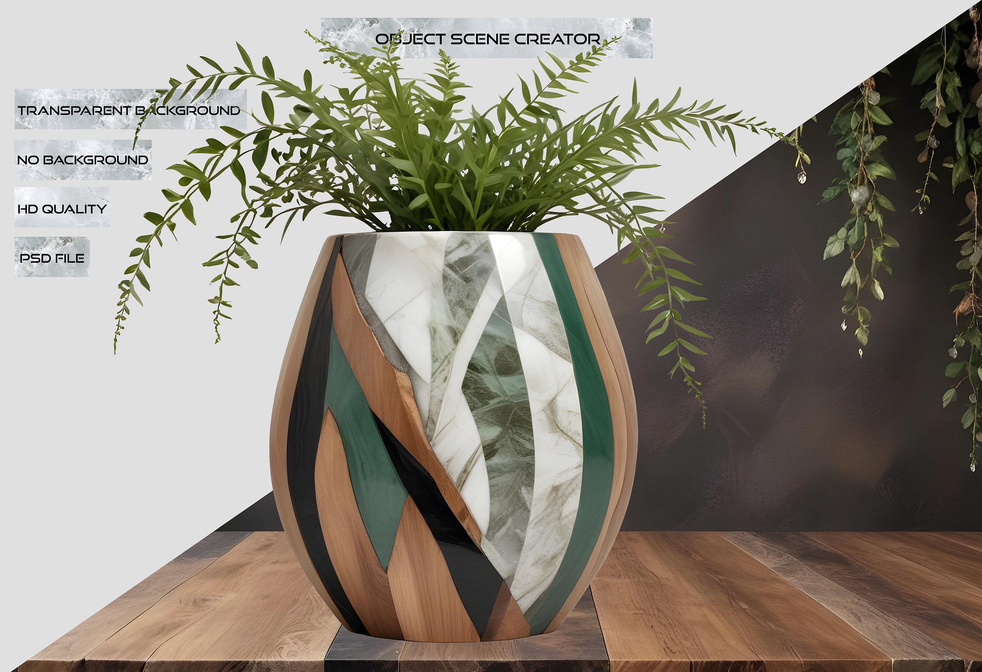 Organic Luxe – Art Deco Fern Vase PNG product image (2)