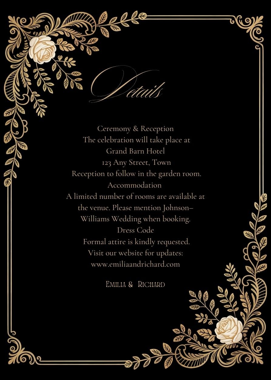 Editable Vintage Wedding Invitations | Edit in Canva | Instant Download Template | Black Gold Floral Rose product image (4)