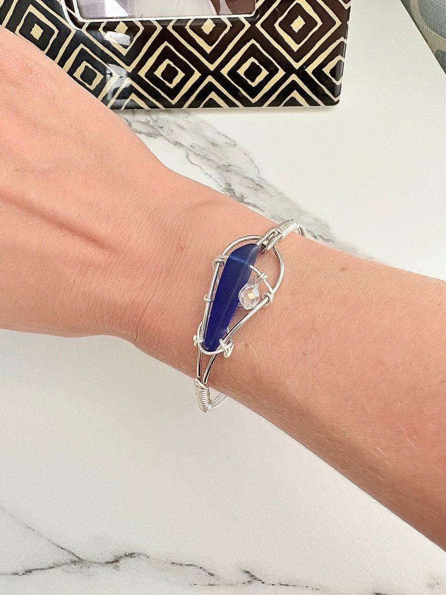 Ocean Whispers Wire-Wrapped Sea Glass Bracelet | Handmade 6.75" Coastal Charm by Monique Faella Designs™ | MFD-00075 product image (5)