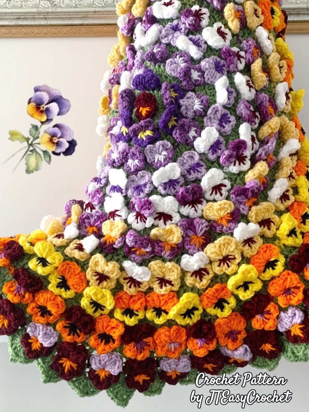 Pansy Flower Round Mandala Blanket Crochet Pattern, Cute Floral Rug product image (2)
