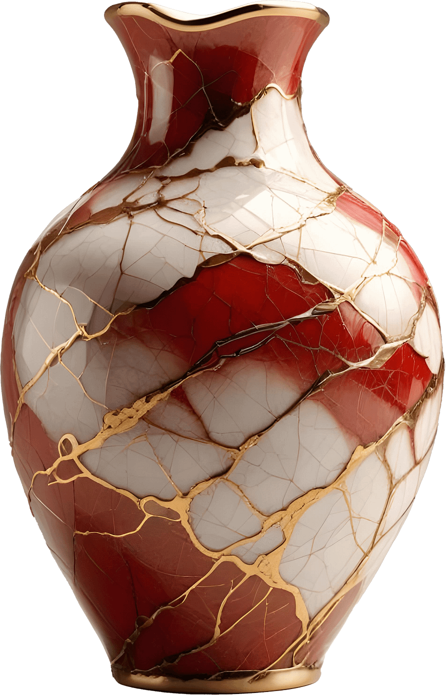 Kintsugi Brilliance – Crimson Harmony Vase PNG product image (1)