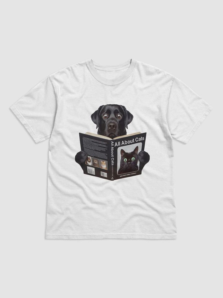 Surprised Dog Reading a Book About Cats #Humorous Tee - White product image (1)