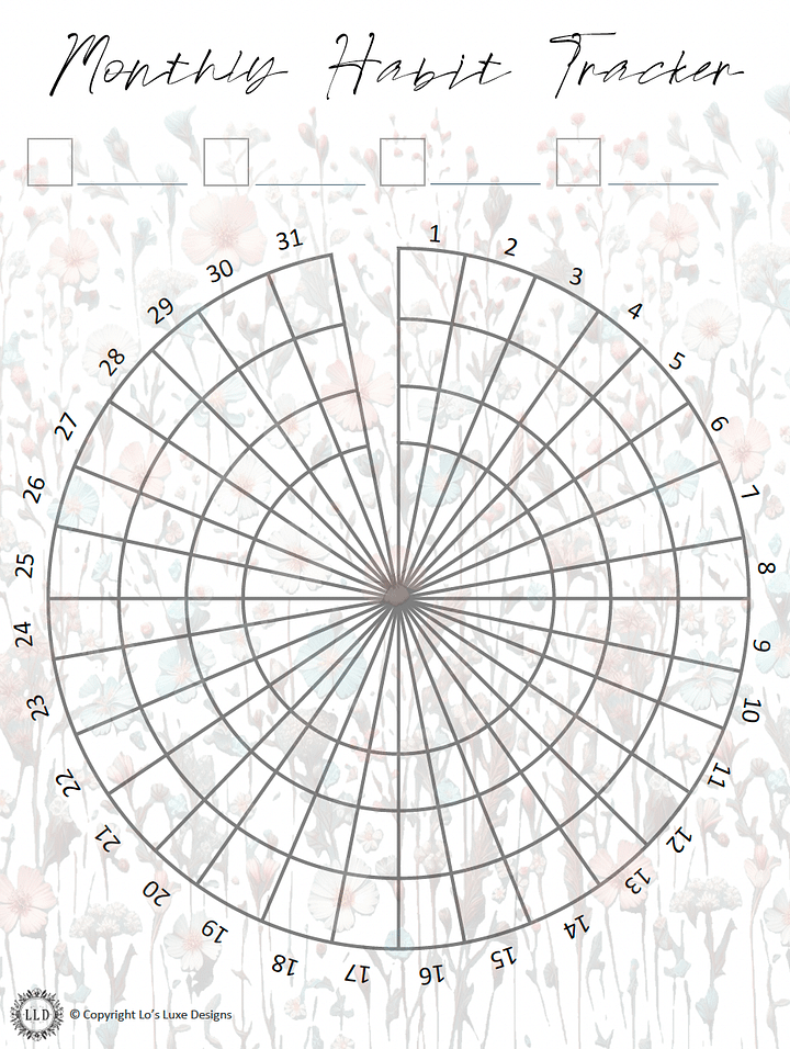 Monthly Habit Tracker - Wildflowers - Circle - 8.5x11 Printable product image (1)
