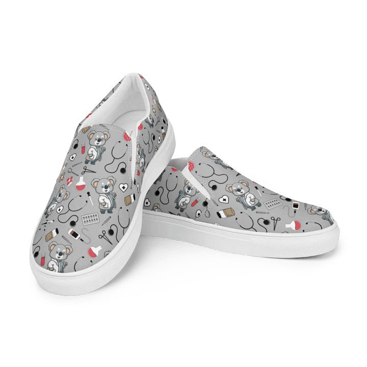 Cute Medical Koala Slip-On Canvas Shoes (Grey) product image (1)