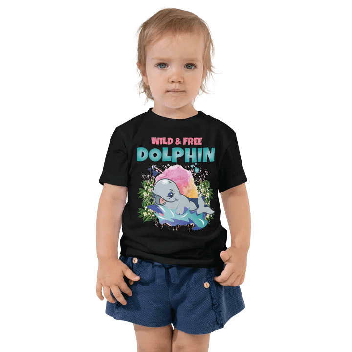 Dolphin Wild and Free Colorful Funny Cute Bella+ Canvas Toddler T-Shirt – Fun Gift for Kids product image (1)