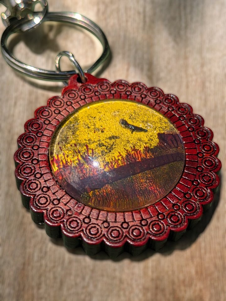 Western Sky glass cabochon & wood keychain product image (2)
