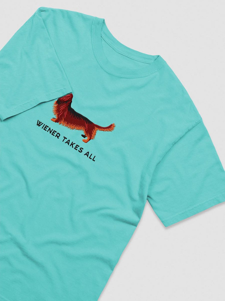 Wiener Takes All T-Shirt(Embroidered) of a Longhaired Dachshund(Red) product image (27)