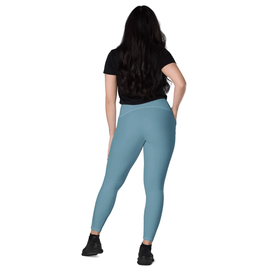 Plain Medium Light Blue Soft Summer Women's High Waisted Premium Crossover Leggings with Pockets by Treasure Pie product image (8)