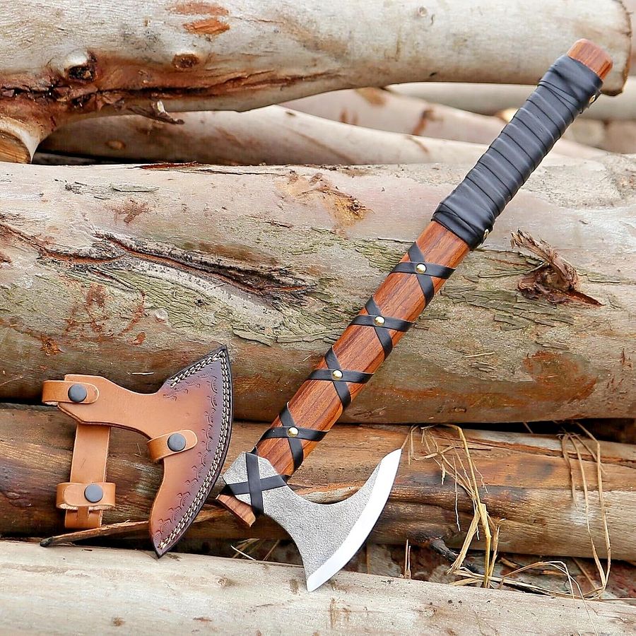 Handmade Vikings Bearded Axe, with Leather Sheath product image (1)