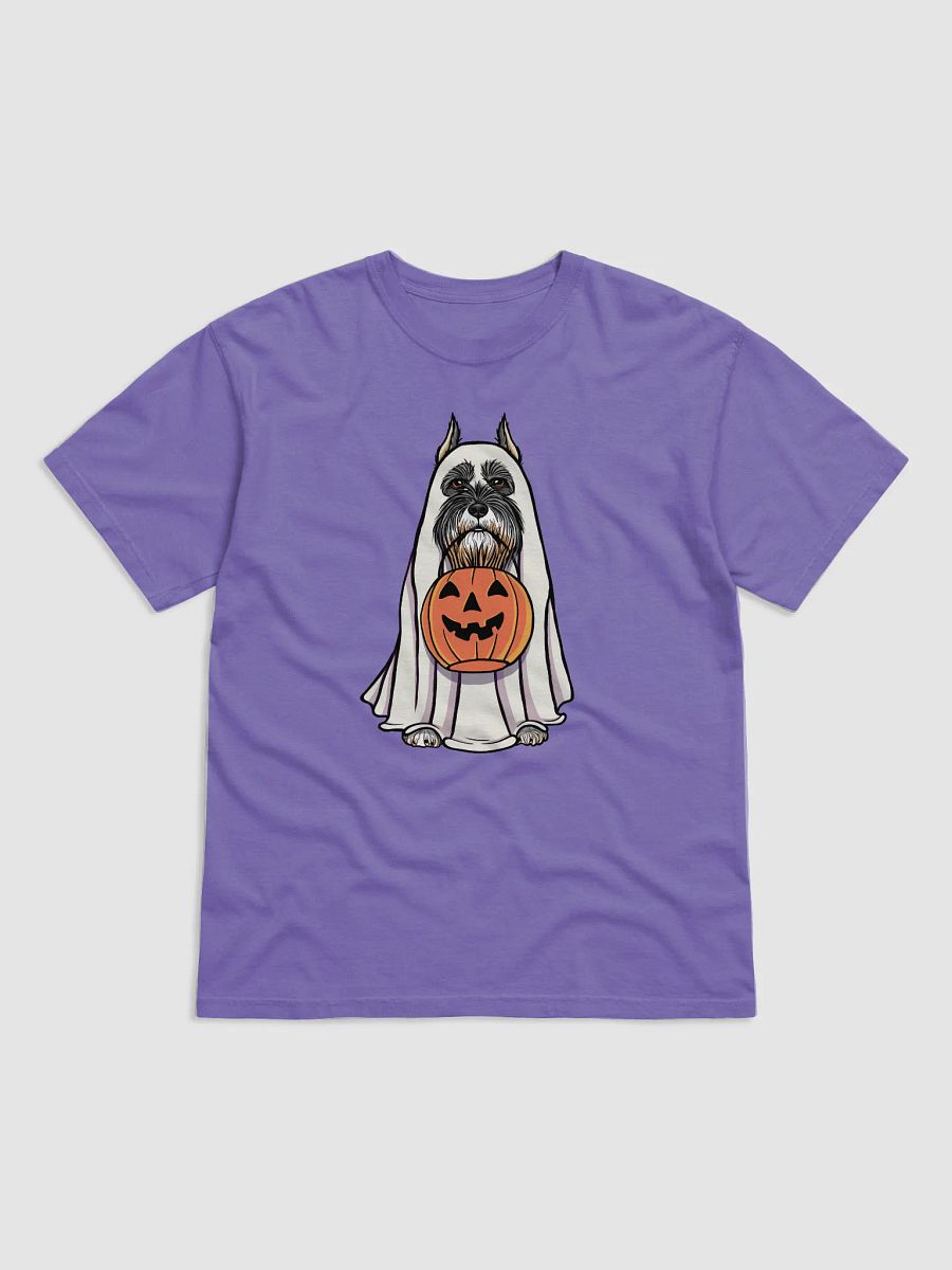 Funny Halloween Schnauzer(Cropped Ears) T-Shirt | Funny Schnauzer Wearing a Ghost Costume and Holding a Pumpkin Basket product image (27)