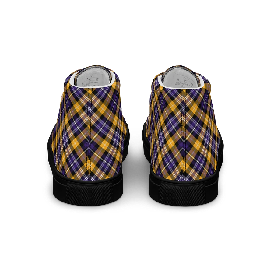 Purple and Yellow Gold Sporty Plaid Men's High Top Shoes product image (6)