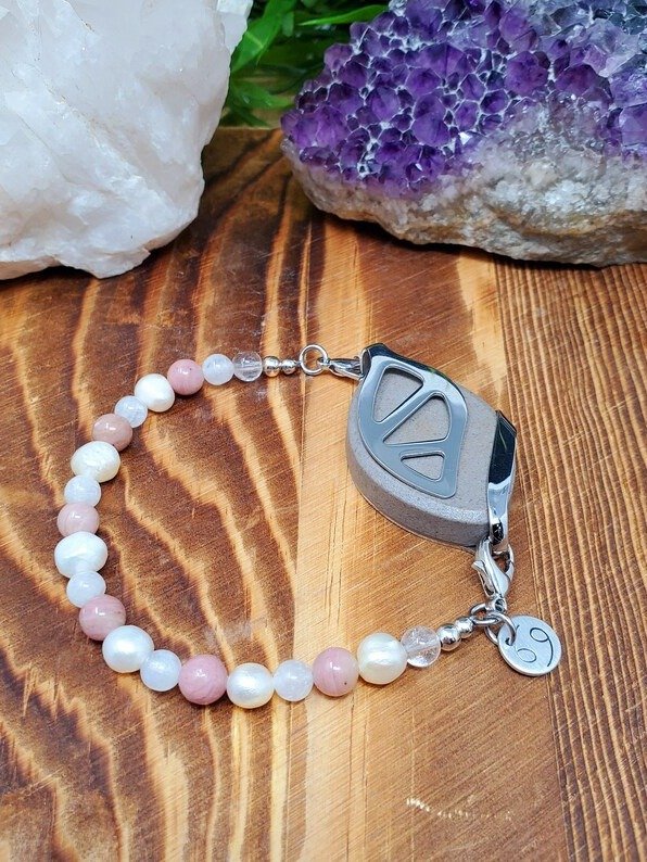 Cancer Bracelet | Moonstone, Rhodonite & Pearl | Handmade Accessory for Bellabeat Leaf Urban & Ivy product image (1)
