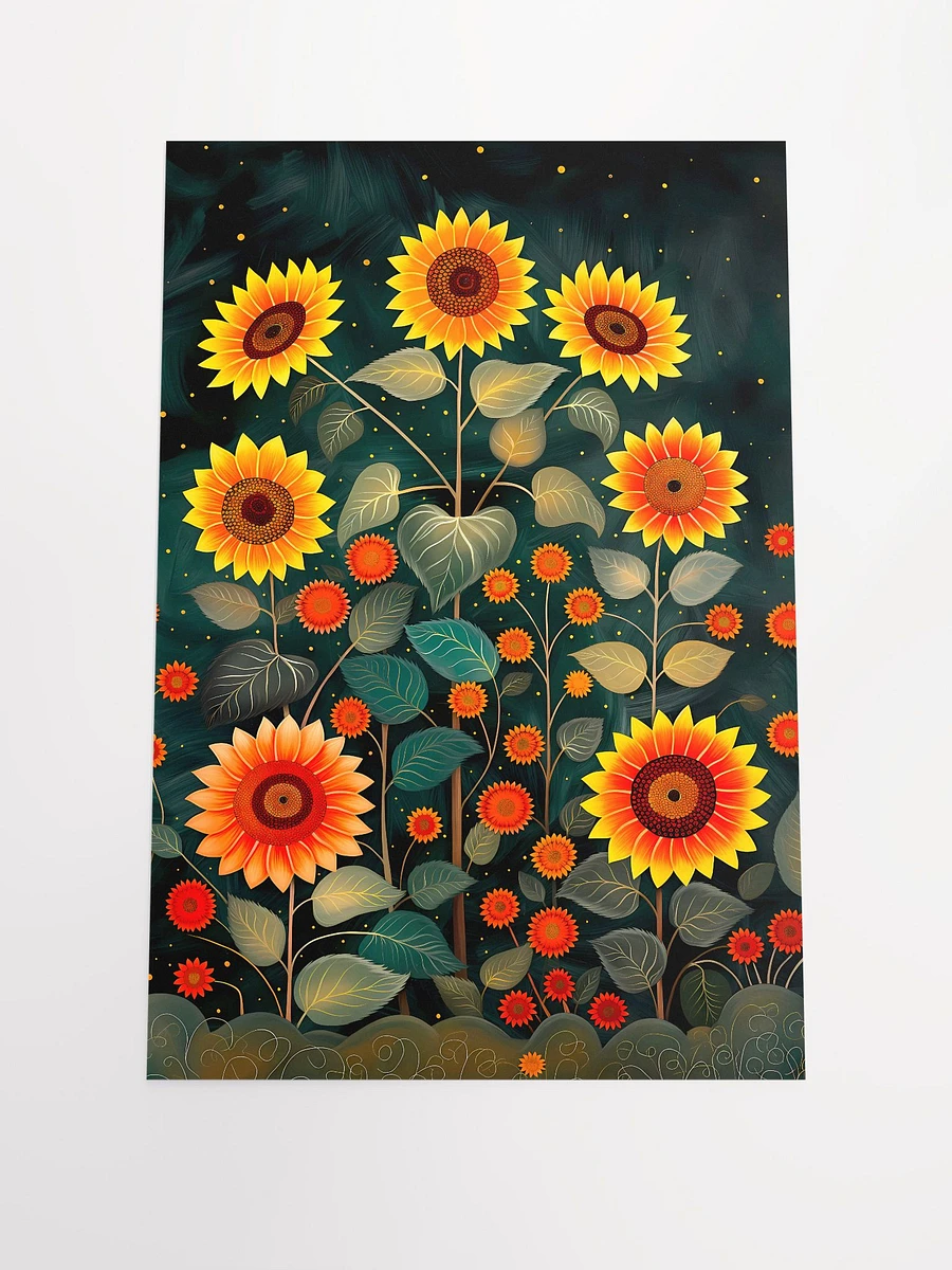Starry Night Sunflower Field Poster: Vibrant Botanical Art for Warm Home Decor Matte Poster product image (3)