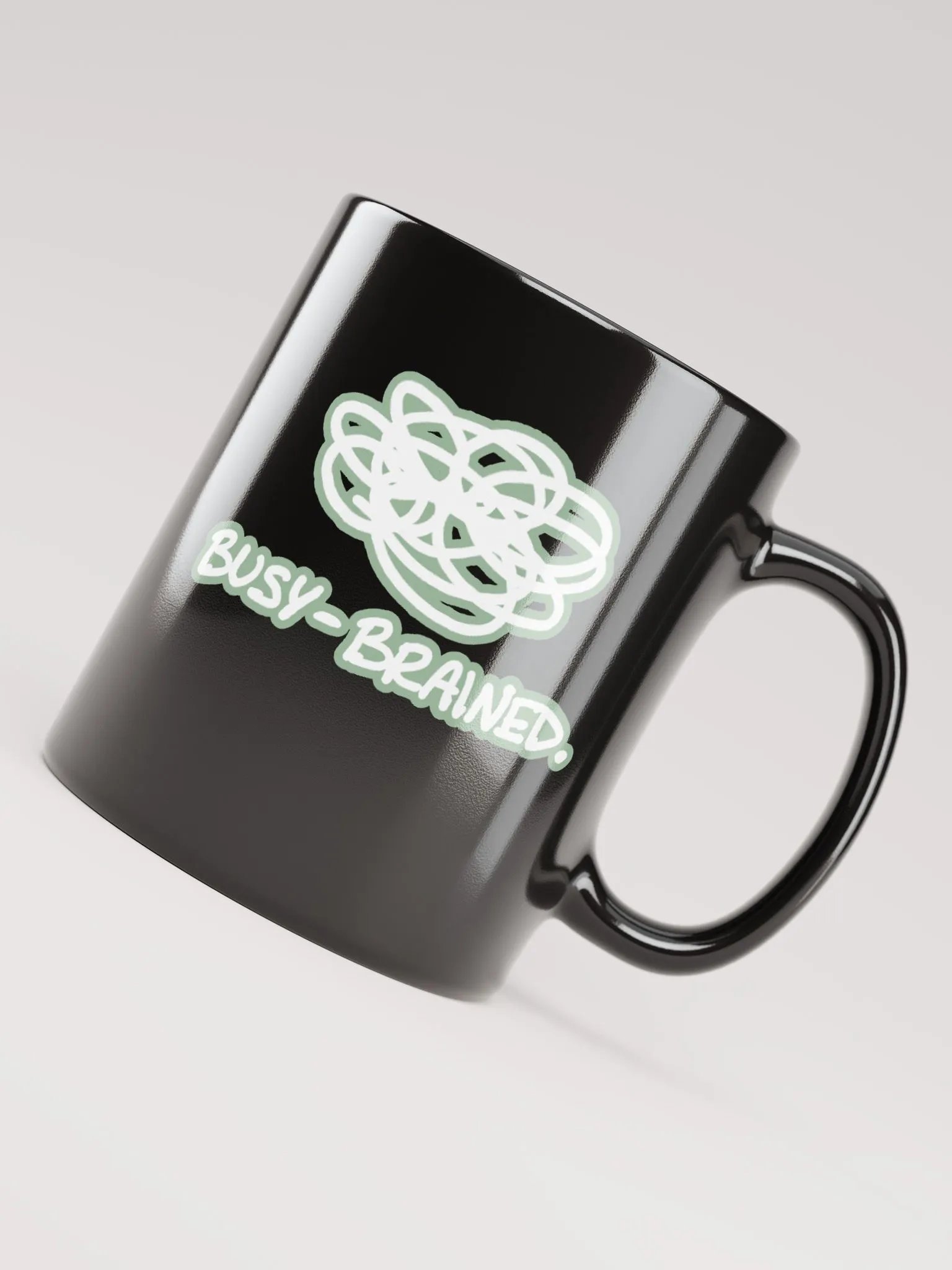 *not* mentally linear (lined design, #96B697) glossy black mug product image (5)