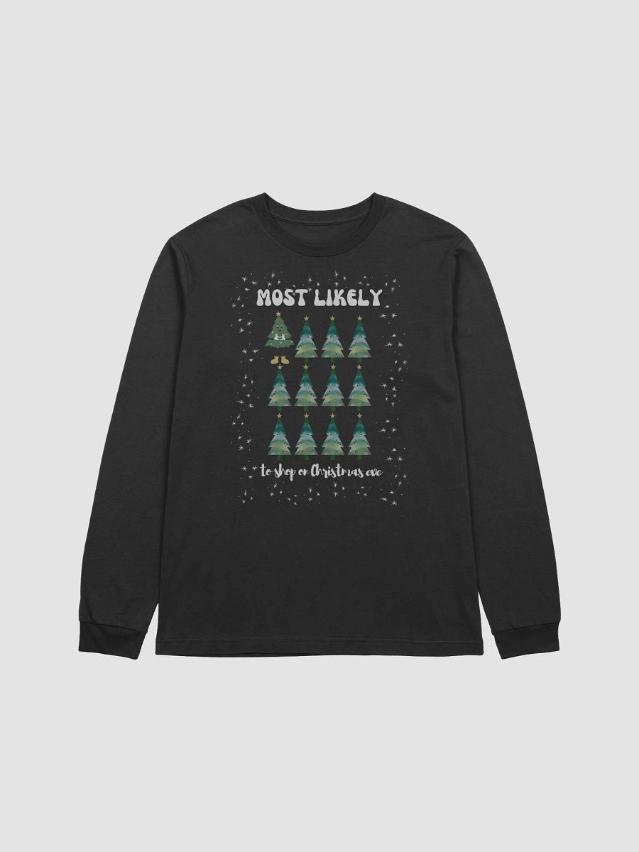Festive Retro Cartoon Character Christmas Tree "Most Likely to Shop on Christmas Eve" Long Sleeve Tee product image (2)