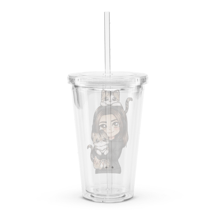 Double Wall Clear Plastic Tumbler with Soof and cats product image (2)